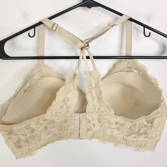 Aerie Bra Womens 36B Lace Bralette Padded Cups Strappy Crossed Back Cream - Picture 2 of 13